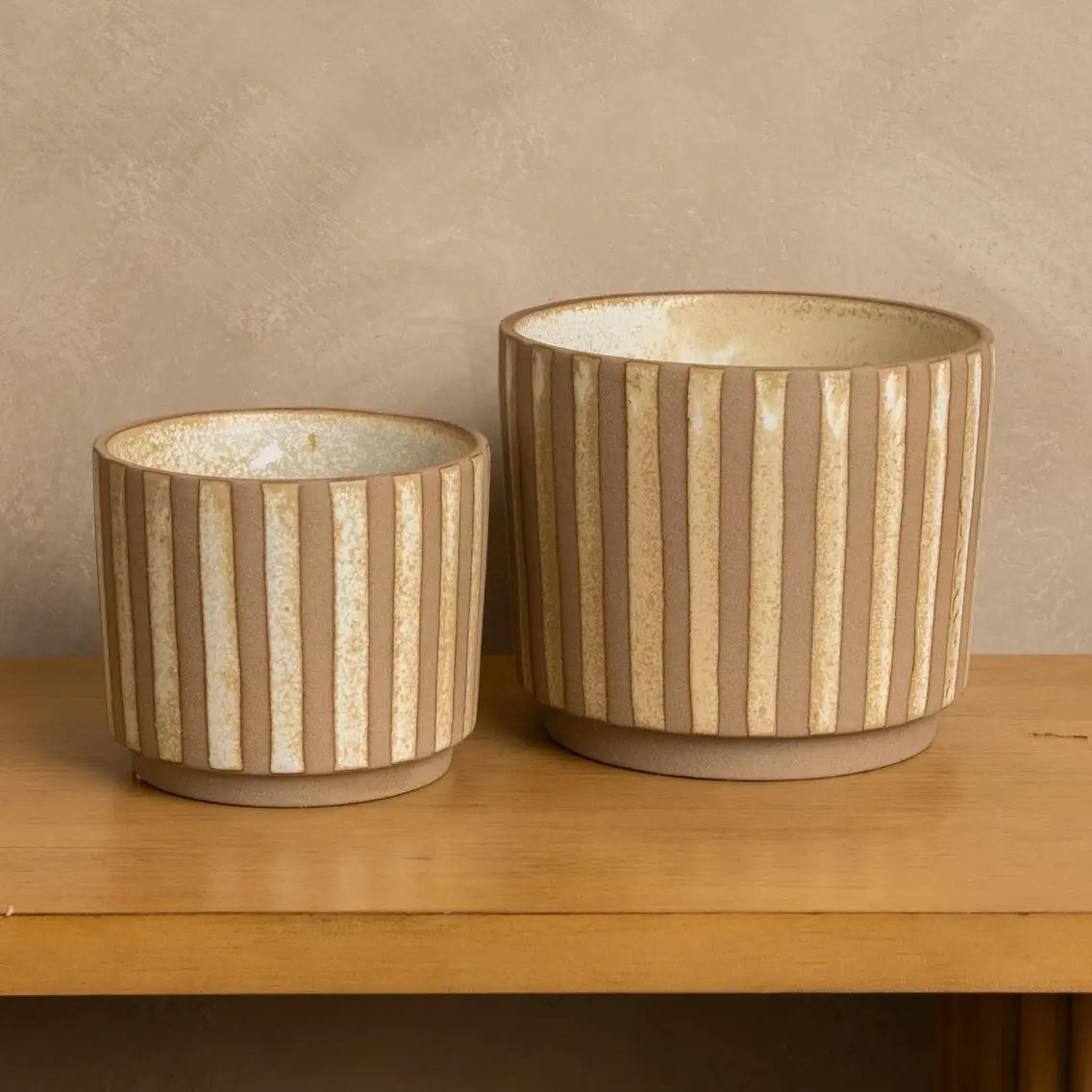 Tan and Brown Striped Planter