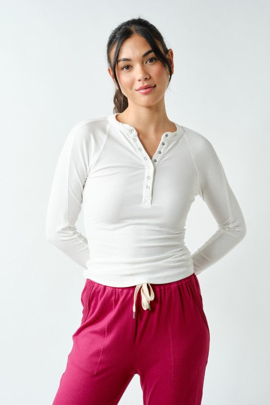 Micro Ribbed Henley Top