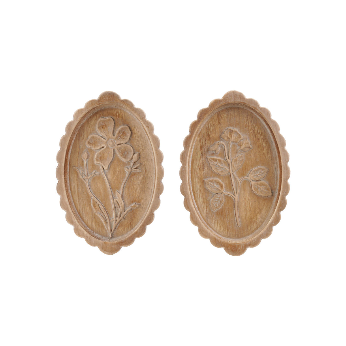 Wood Scalloped Wall Décor w/ Laser Etched Botanicals