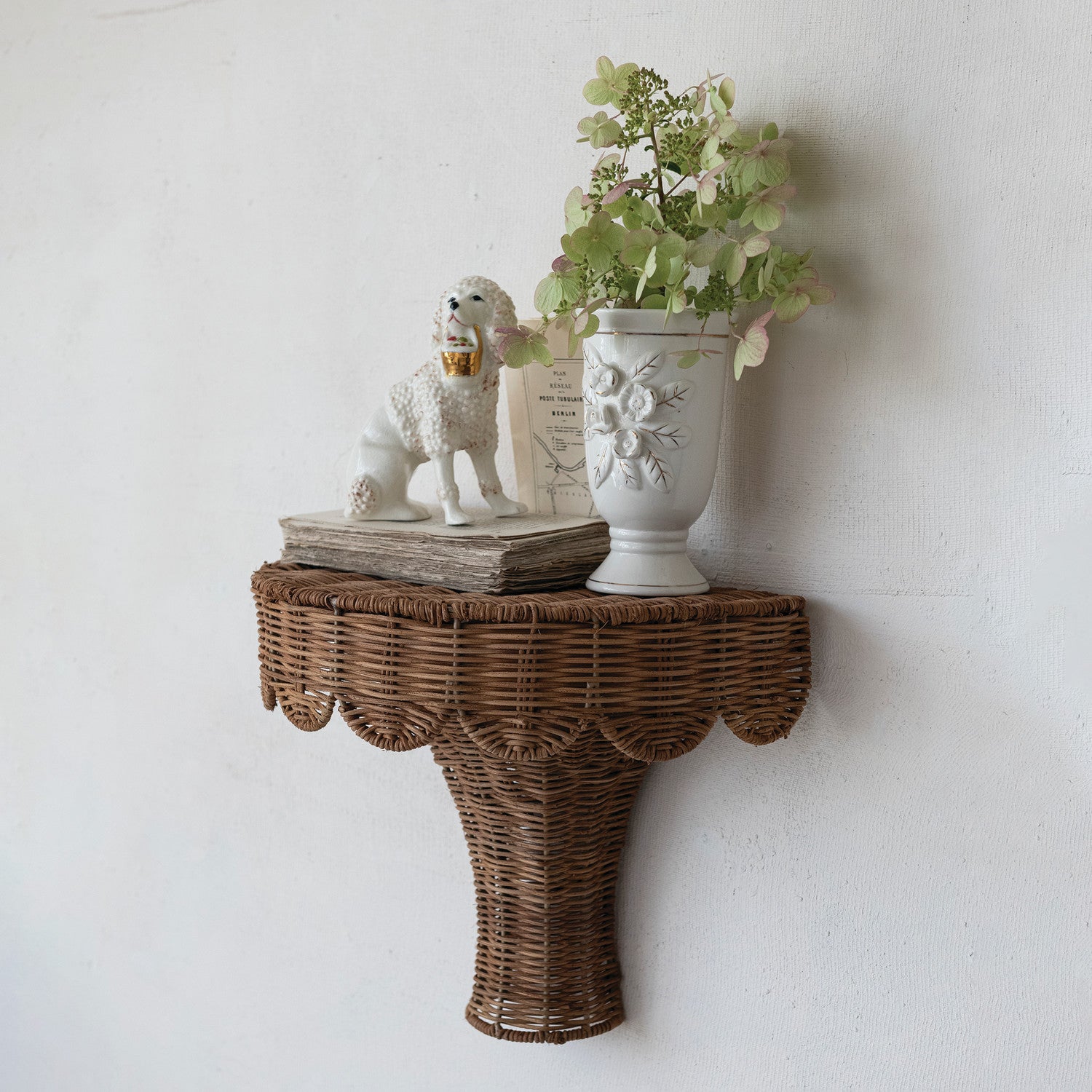 Hand-Woven Rattan Scalloped Wall Shelf
