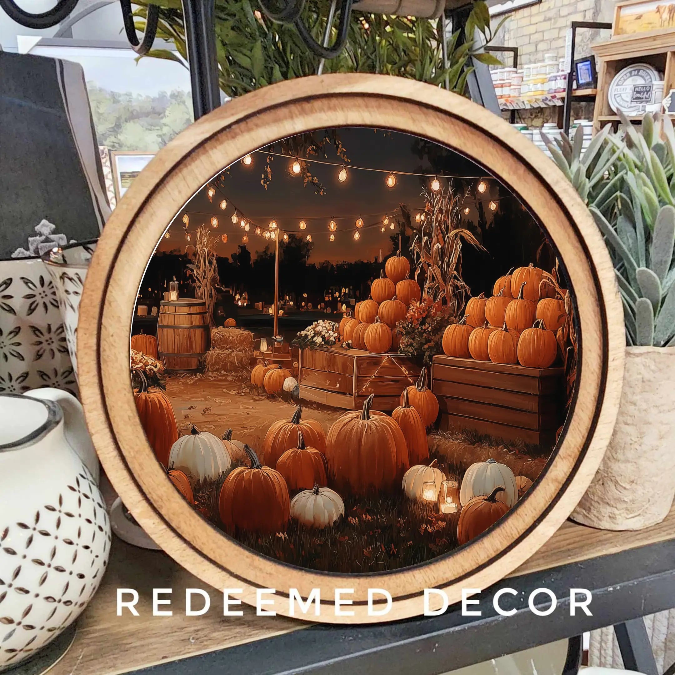 Fall/Halloween Round Framed Art