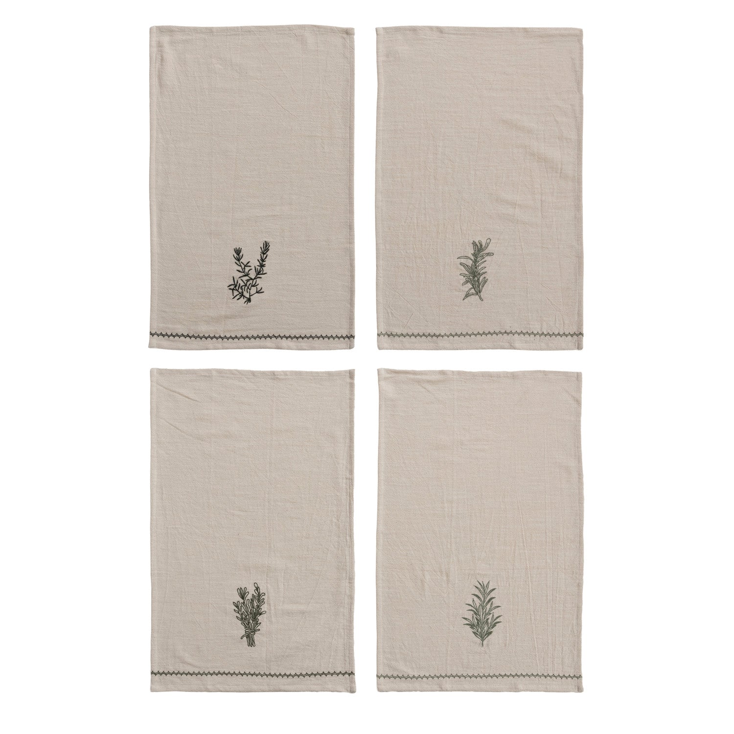 Cotton Tea Towel with Embroidered Herbs & Trim