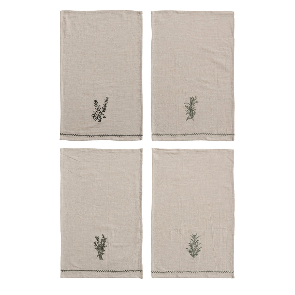 Cotton Tea Towel with Embroidered Herbs & Trim