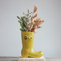 Ceramic Rain Boot Shaped Vase, Yellow