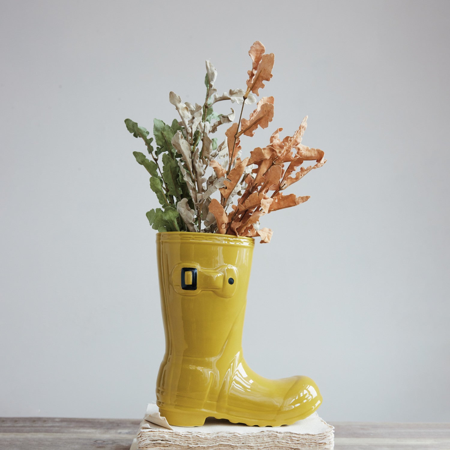 Ceramic Rain Boot Shaped Vase, Yellow