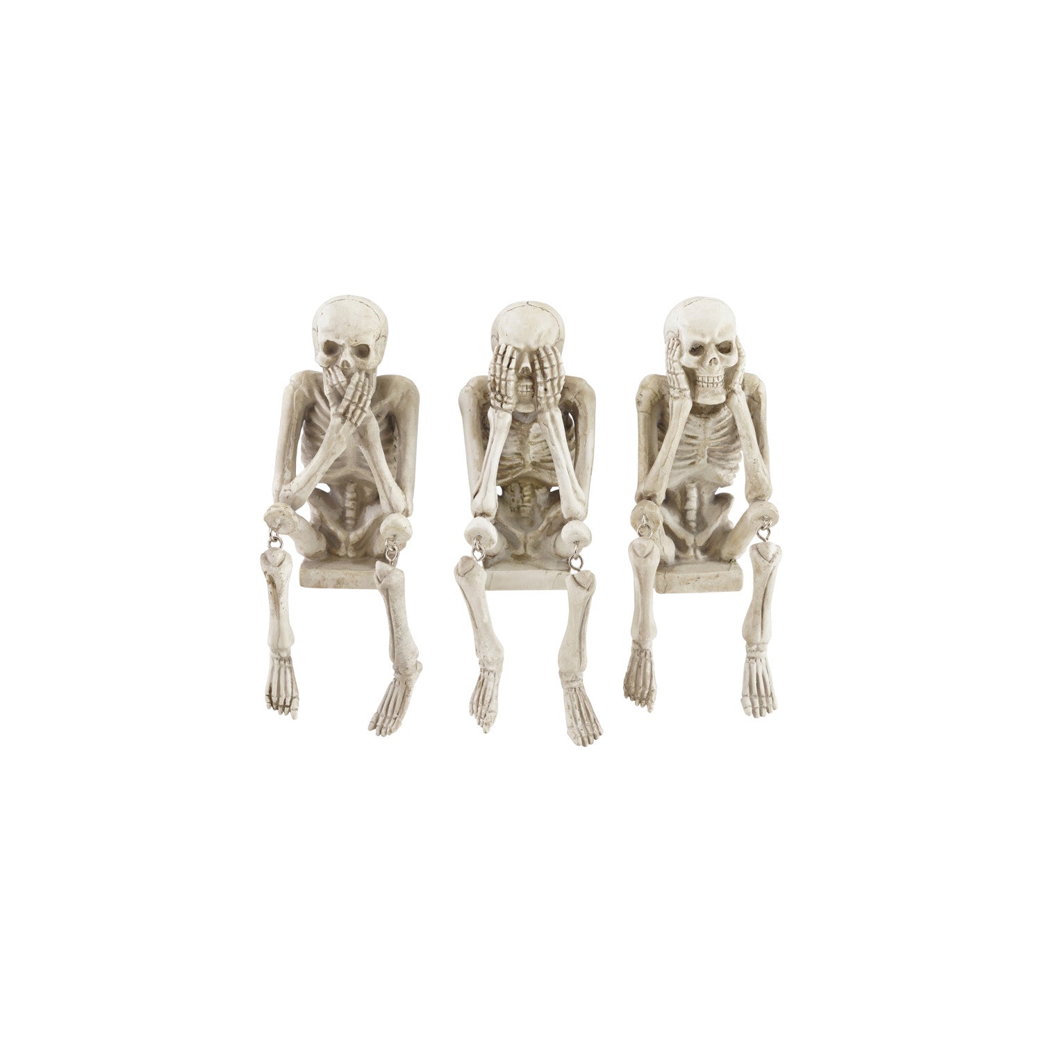Resin See/Hear/Speak No Evil Skeleton Shelf Sitter, Bone Finish