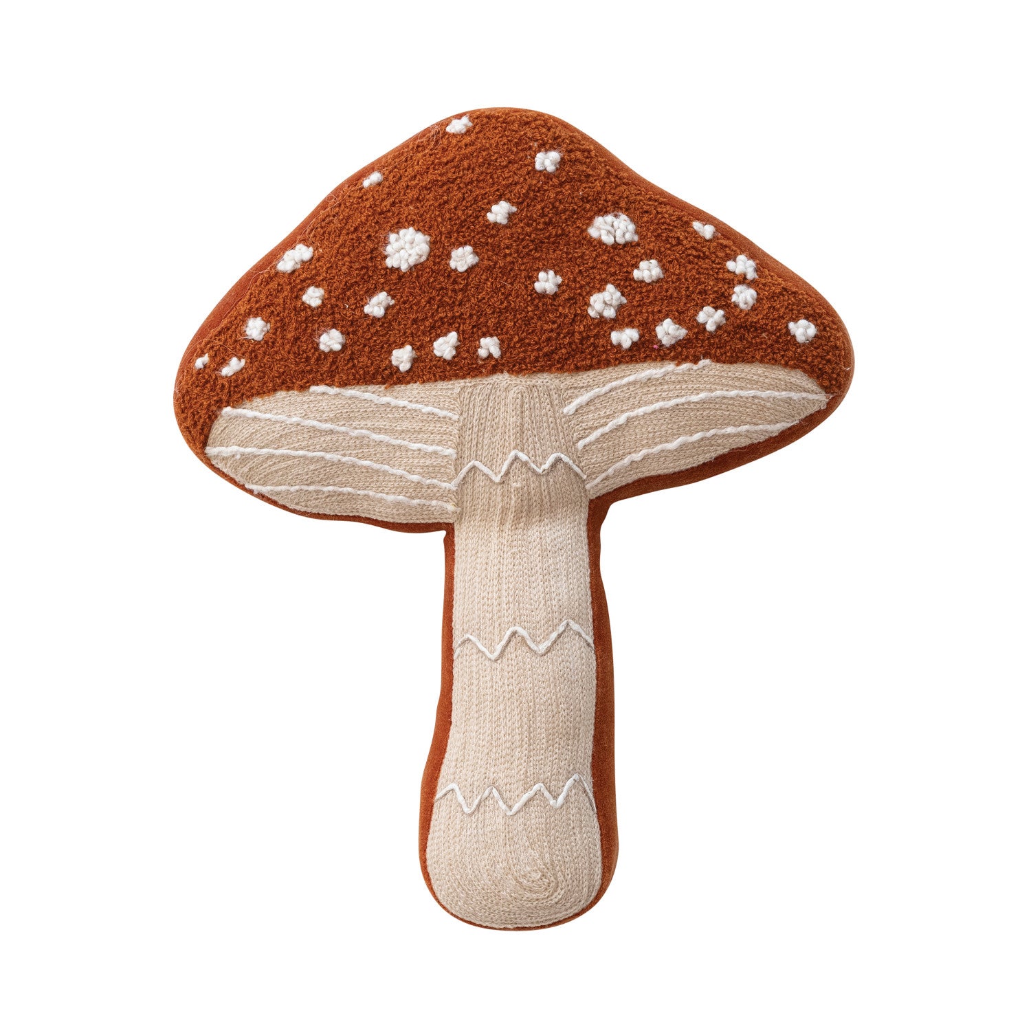 Cotton & Linen Mushroom Shaped Pillow with Embroidery, Beads & Cotton Velvet Back