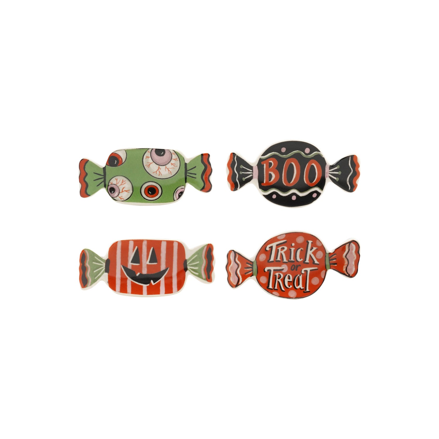 Stoneware Candy Shaped Dish with Halloween Saying/Design