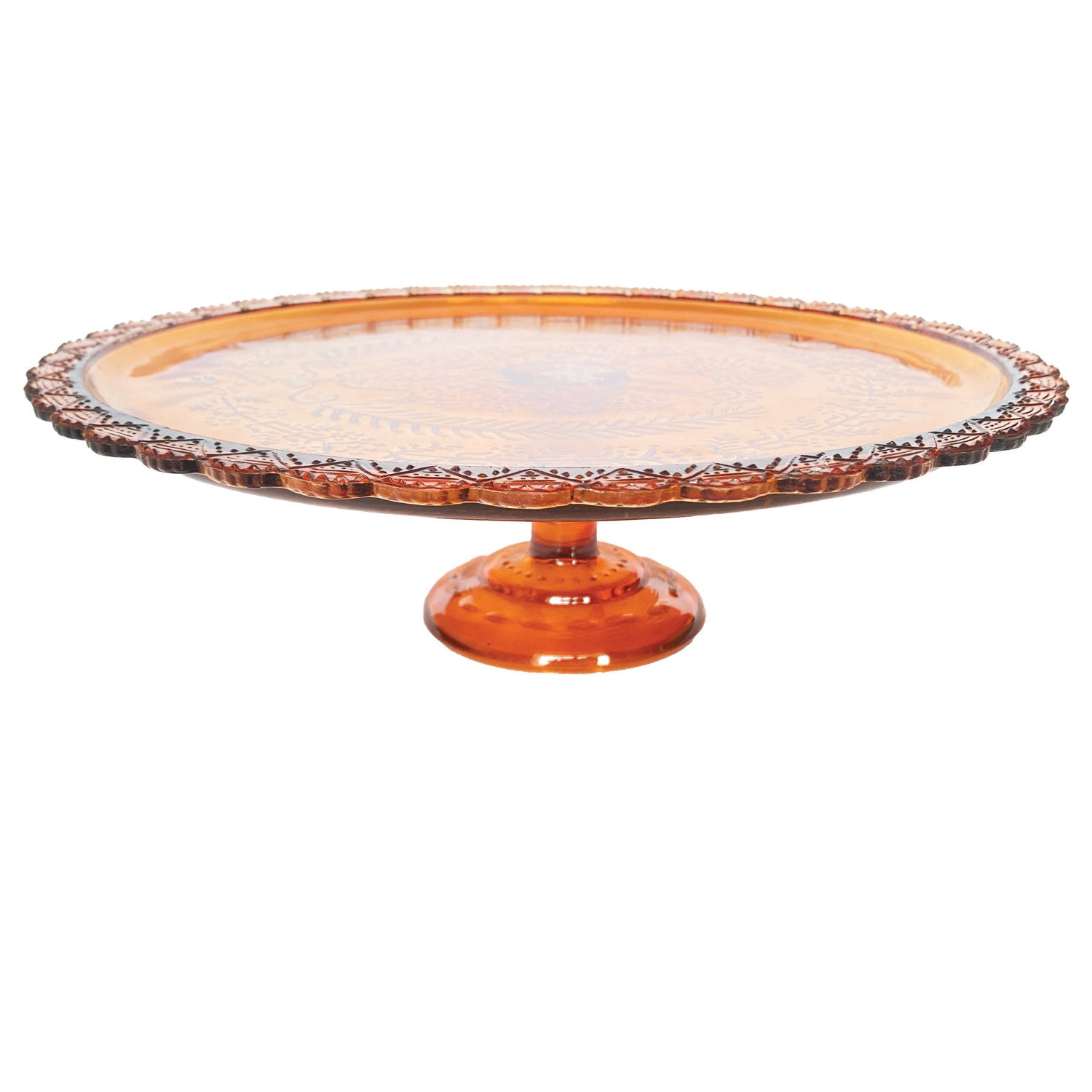Pressed Glass Scalloped Pedestal with Pattern