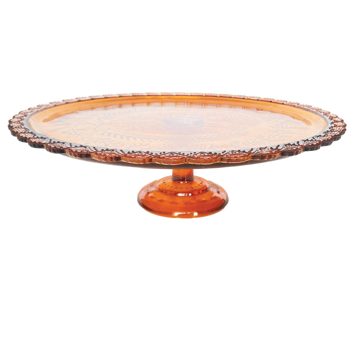 Pressed Glass Scalloped Pedestal with Pattern