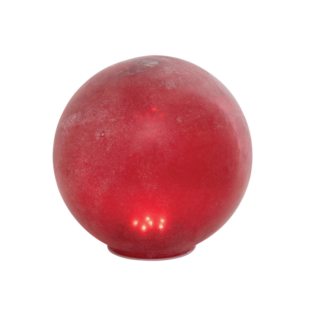 8" Round Frosted Glass Globe with LED Light, Red