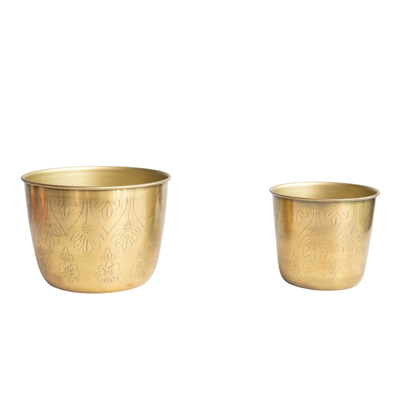 Etched Metal Planters, Antique Gold