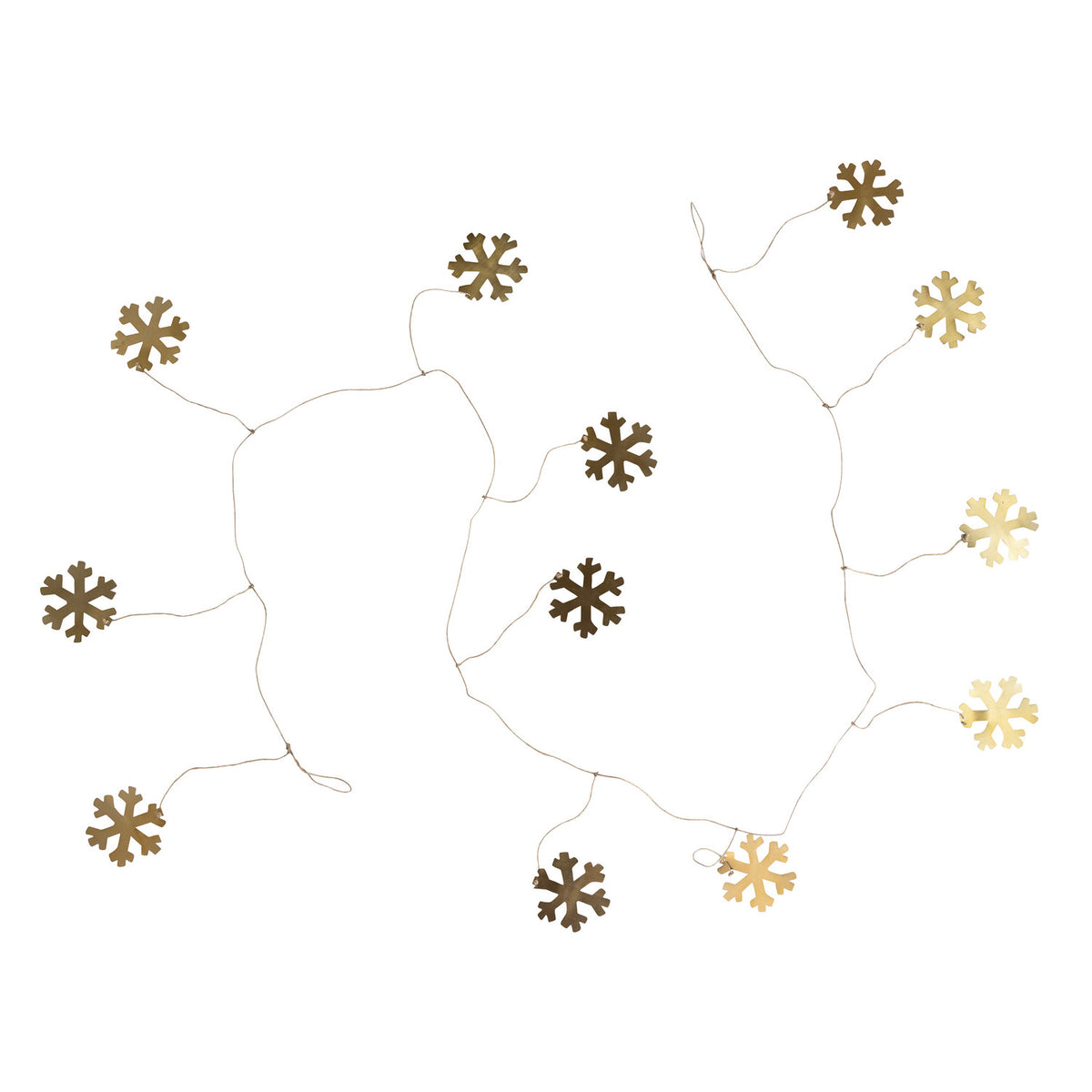 Metal Snowflake Garland with Jute Cord, Antique Brass Finish