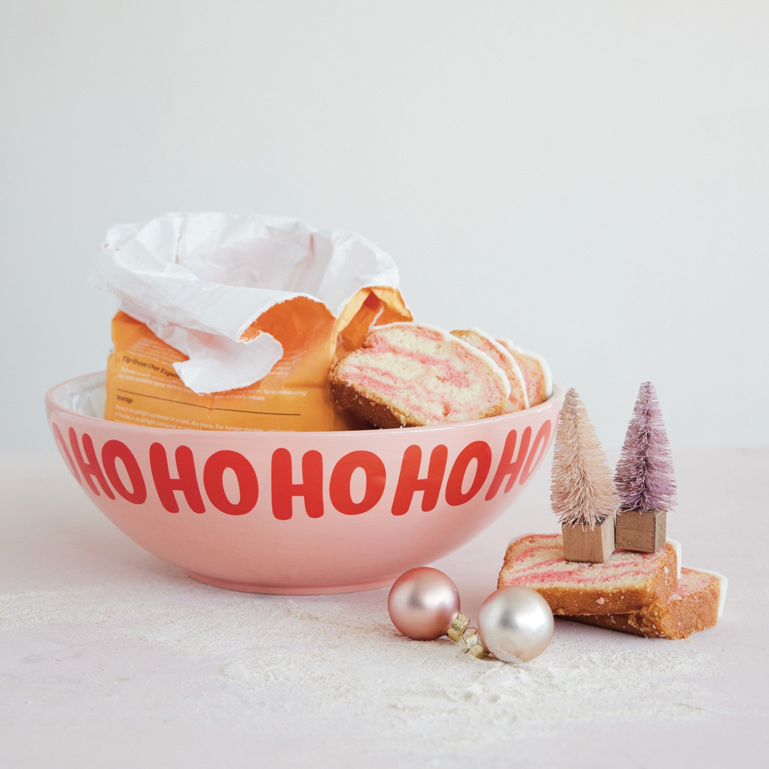 Ceramic Serving Bowl "Ho Ho Ho…", Pink, Red & White