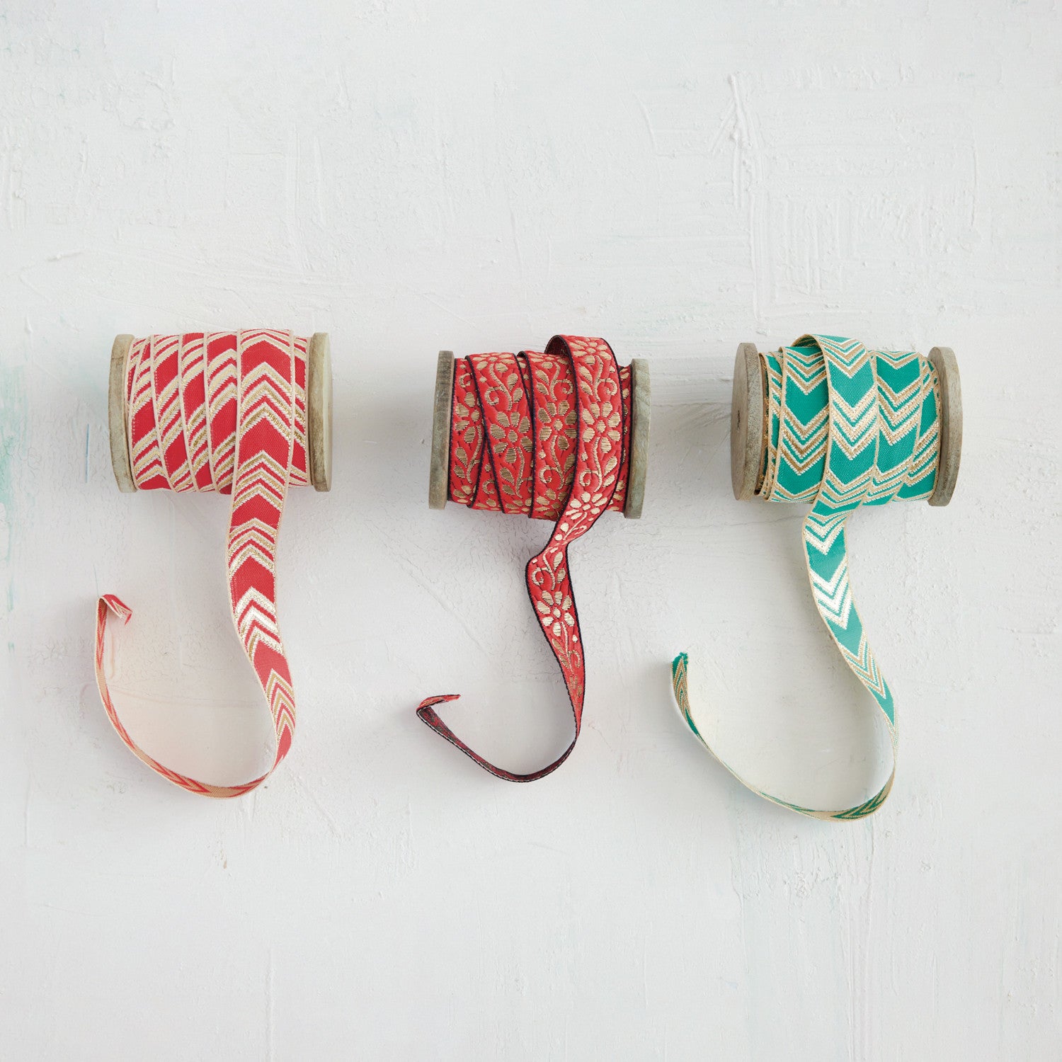 5 Yard 3/4"W Fabric Ribbon with Jacquard Pattern on Wood Spool