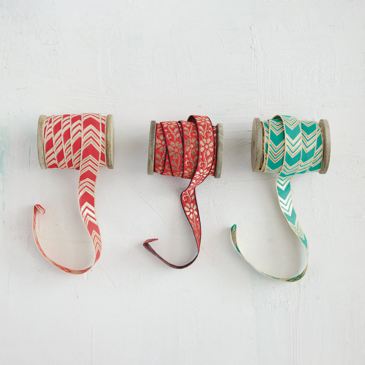 5 Yard 3/4"W Fabric Ribbon with Jacquard Pattern on Wood Spool