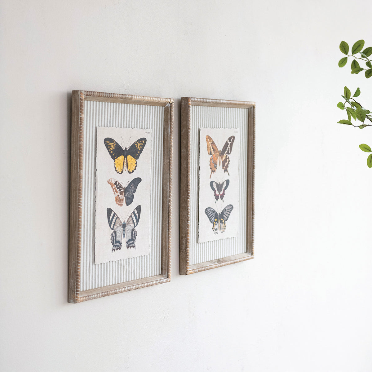 Wood Framed Wall Decor with Butterflies & Striped Mat