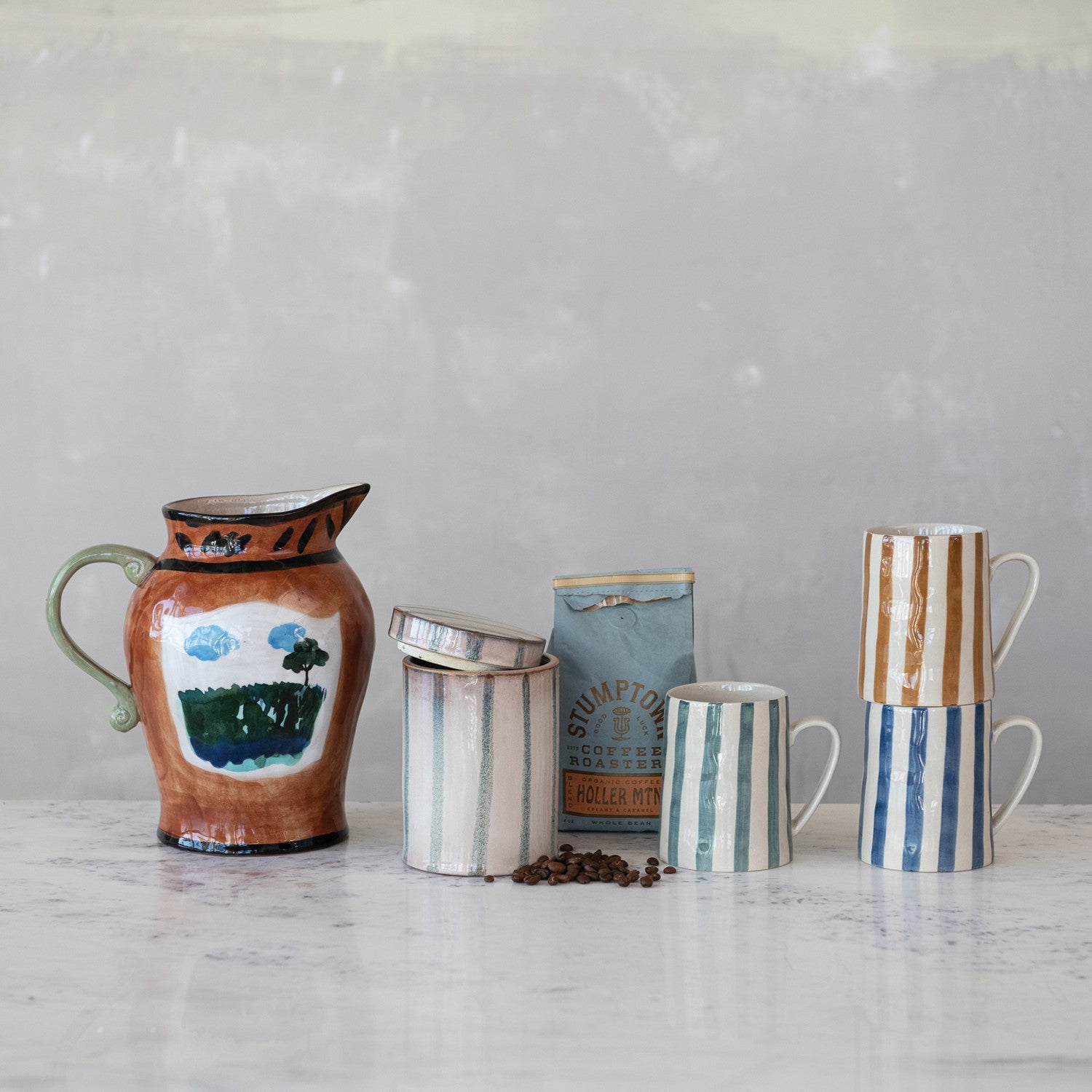 Hand-Painted Striped Stoneware Mug