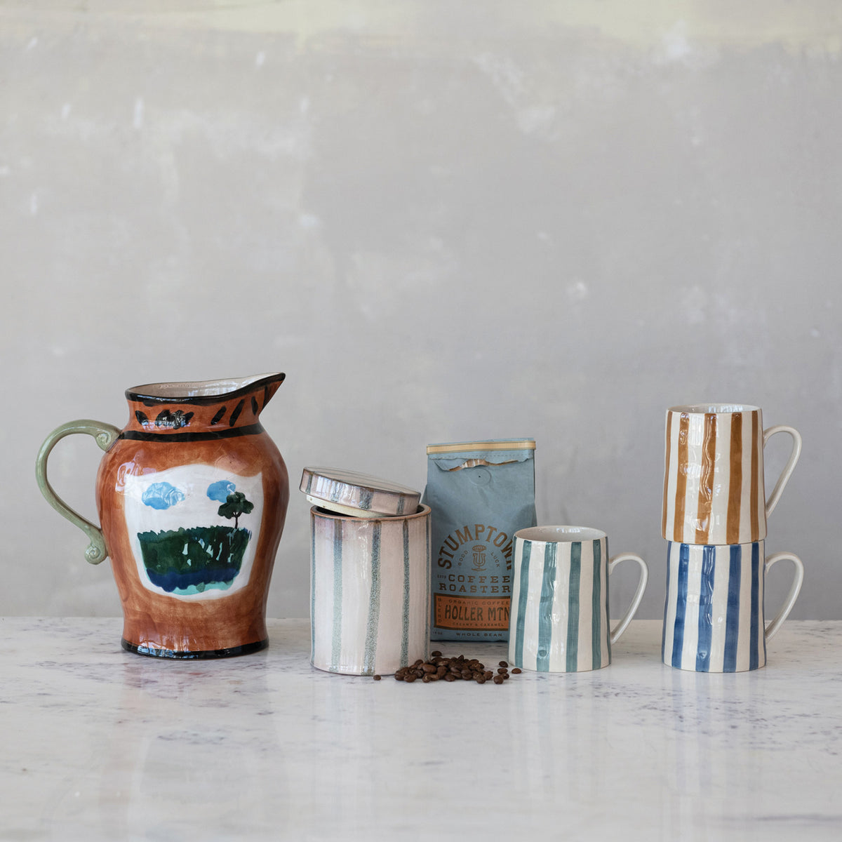 Hand-Painted Striped Stoneware Mug