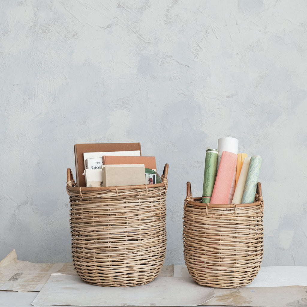 Hand-Woven Rattan Baskets w/ Handles