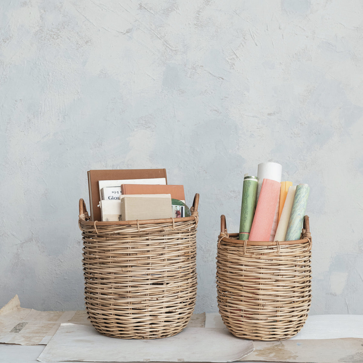 Hand-Woven Rattan Baskets w/ Handles