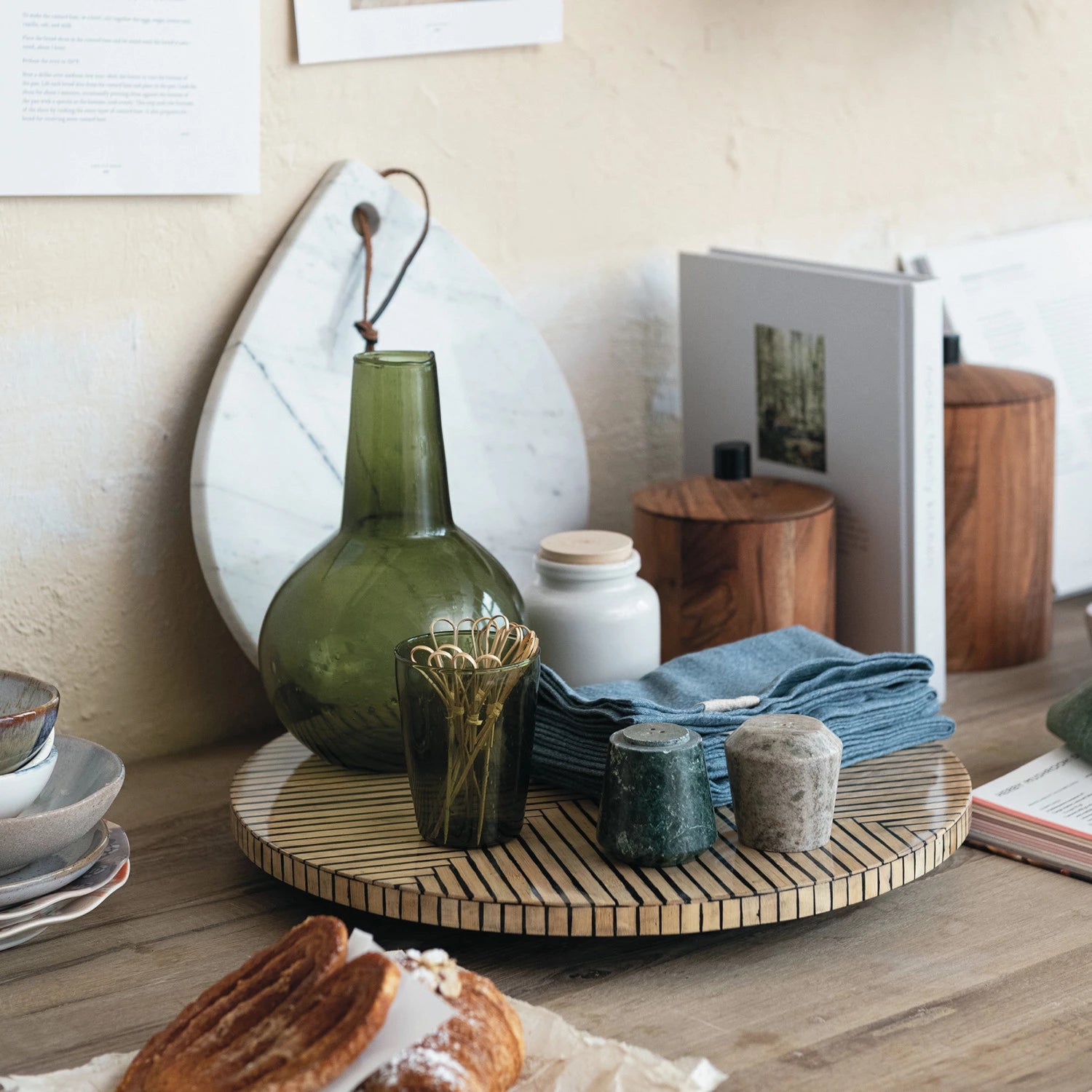 Bamboo Lazy Susan w/ Geometric Stripes