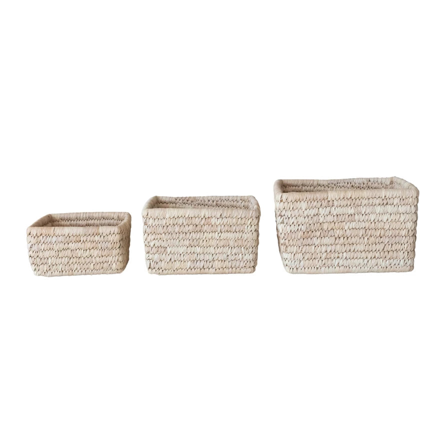 Hand-Woven Grass & Date Leaf Baskets, Natural