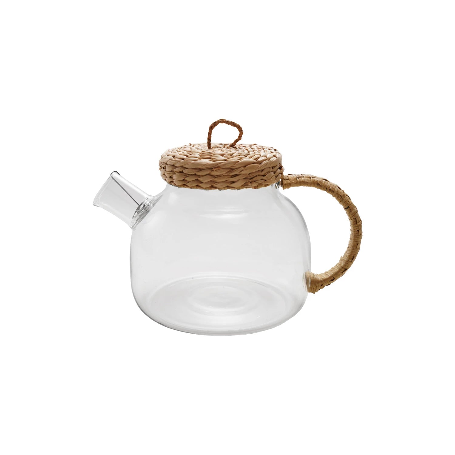 Glass Teapot with Strainer in Spout & Woven Grass Lid