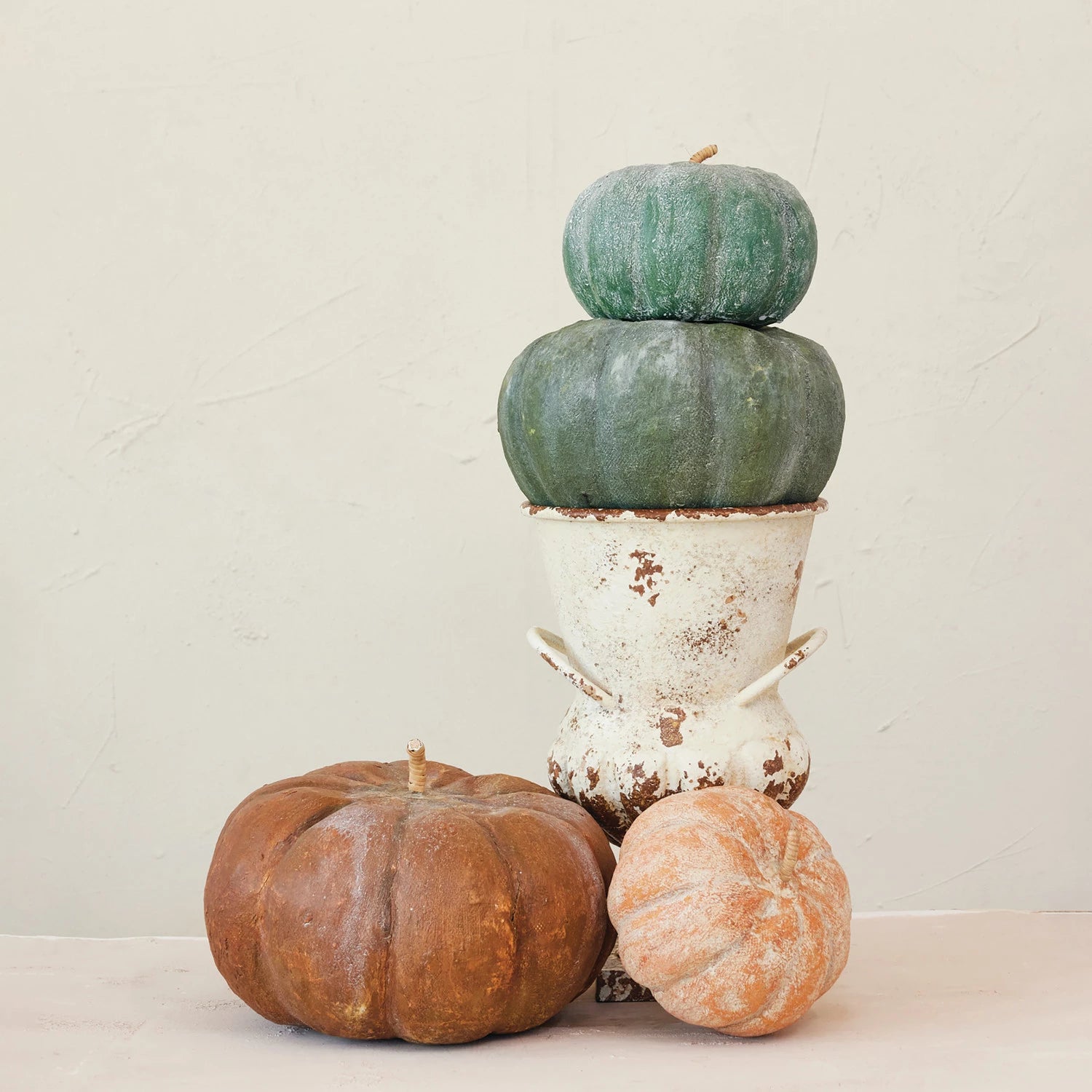 Metal & Paper Mache Pumpkin, Distressed Finish, Green