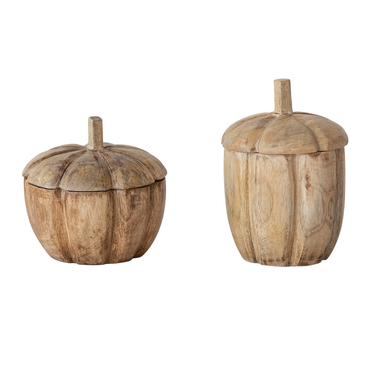 Hand-Carved Mango Wood Pumpkin Shaped Container with Lid
