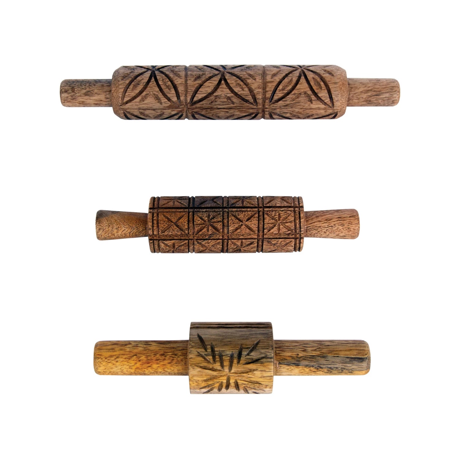 Hand-Carved Mango Wood Rolling Pins w/ Pattern