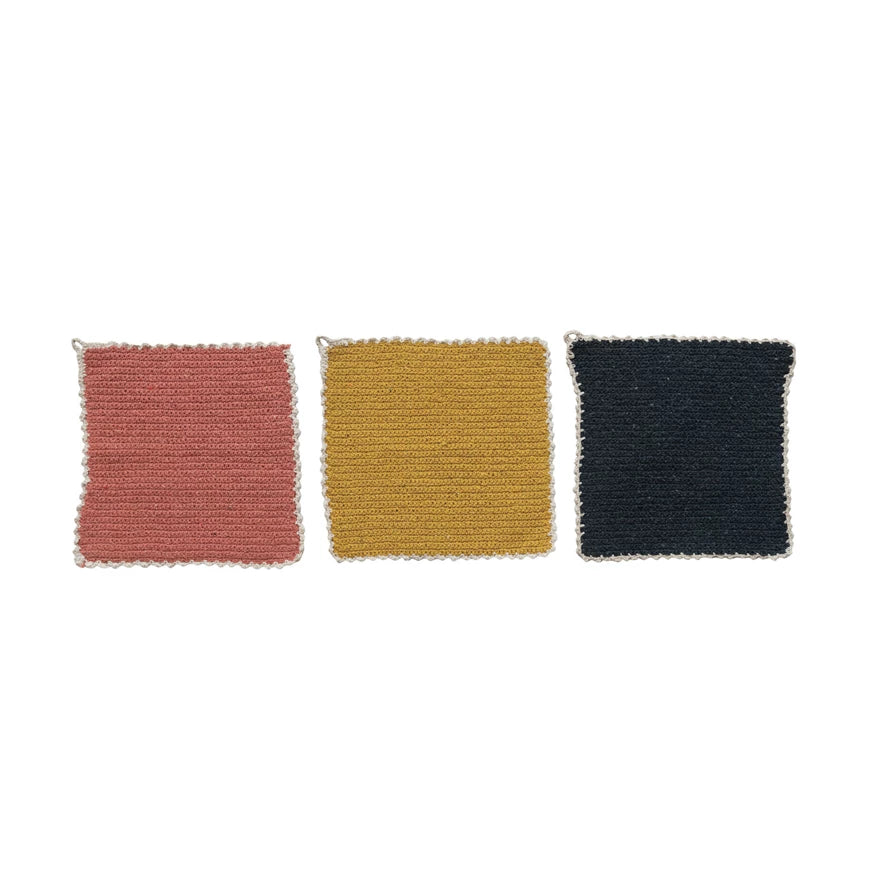 Cotton Blend Crocheted Dish Cloth w/ Natural Trim