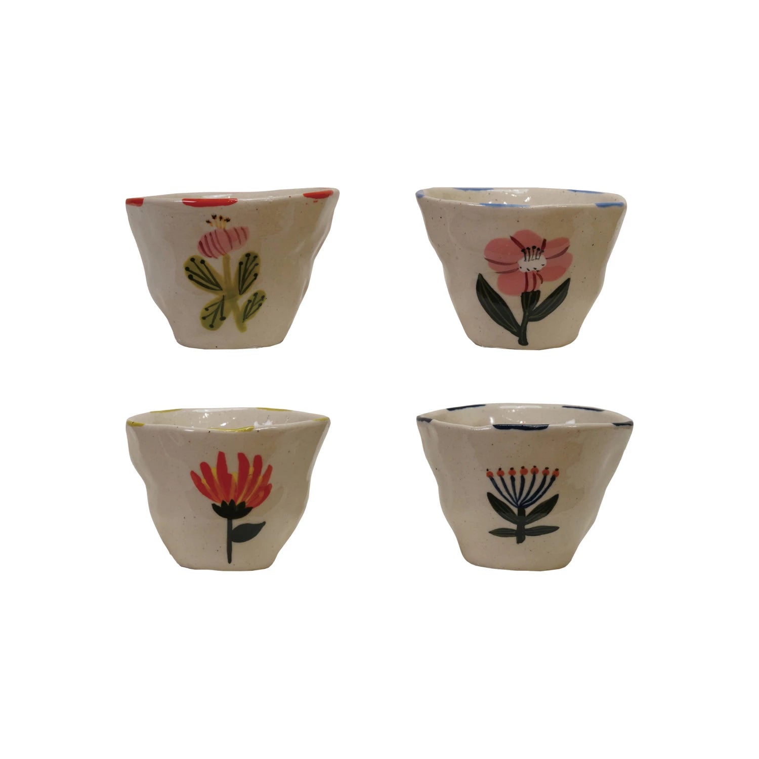 Hand-Painted Stoneware Cup/Bowl with Flower Image