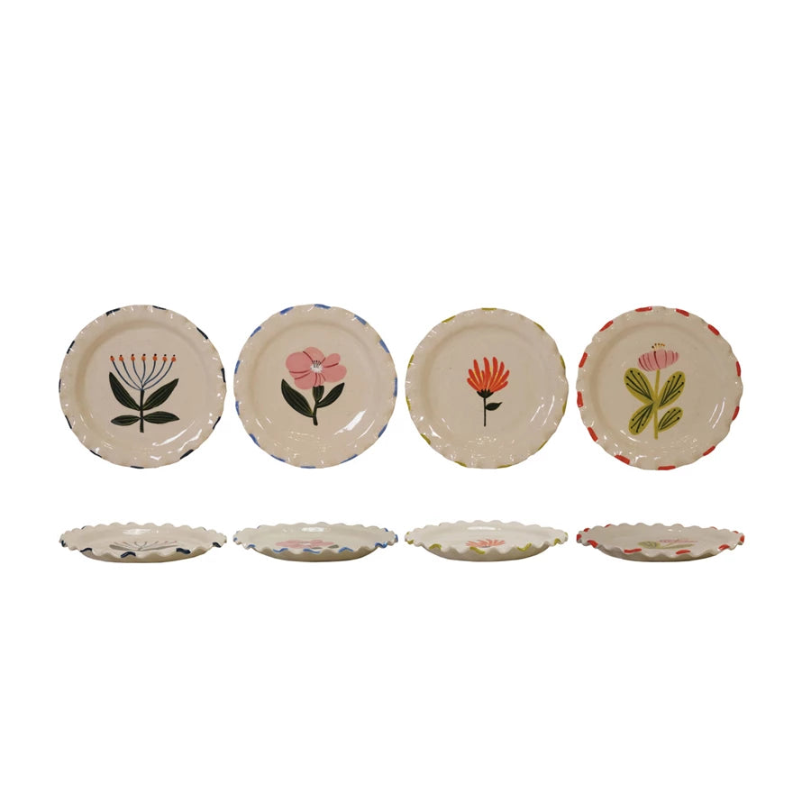 Hand-Painted Stoneware Plate with Ruffled Edge