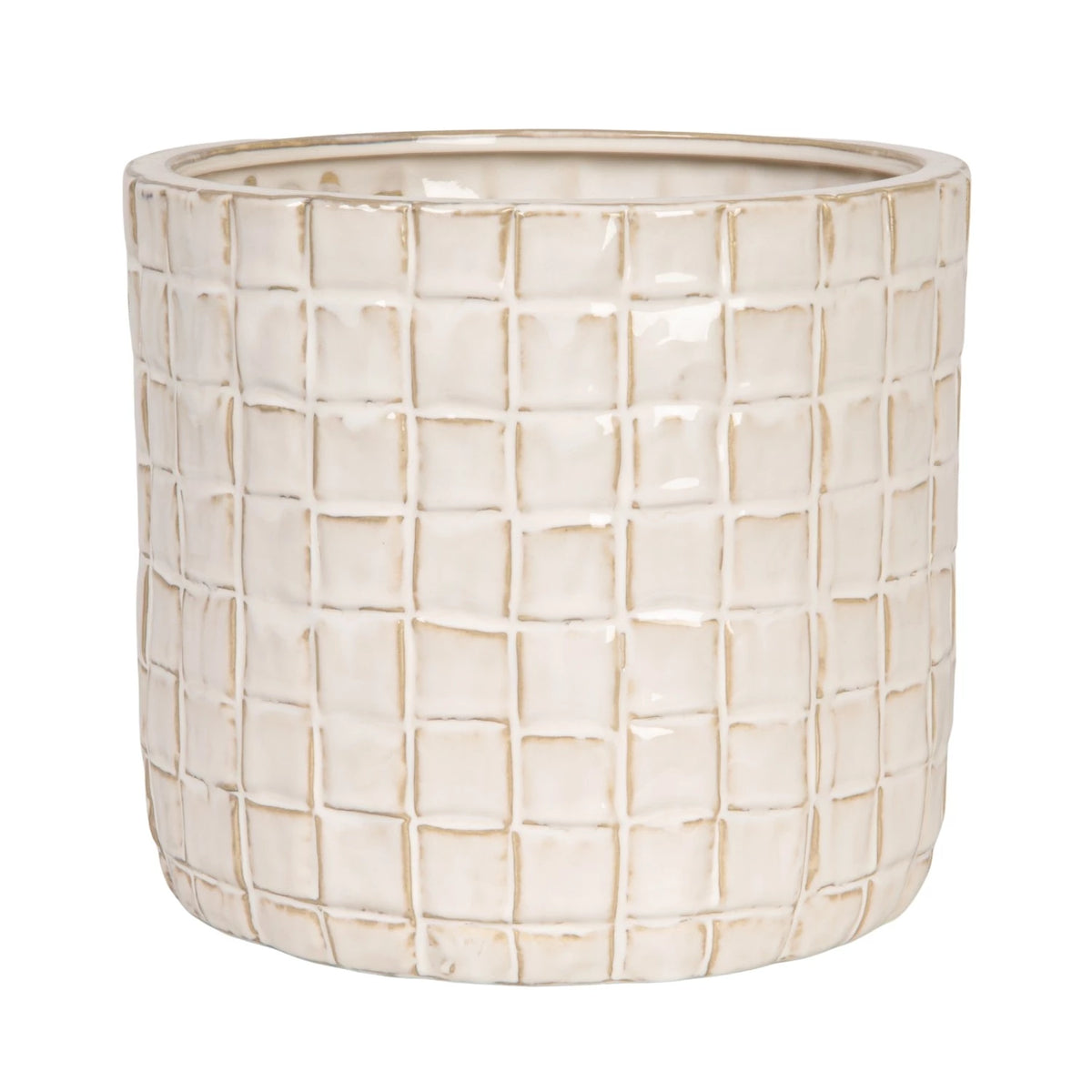 Stoneware Planter with Woven Pattern (Holds 7" Pot)