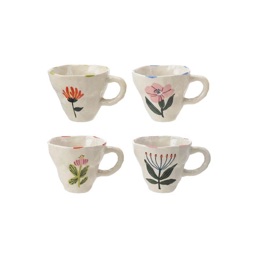 Hand-Painted Stoneware Mug with Flower Image