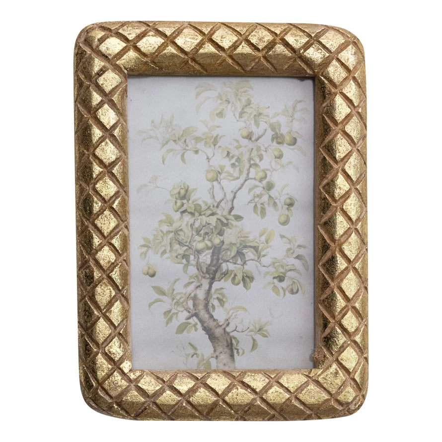 Carved Mango Wood Photo Frame w/ Diamond Pattern