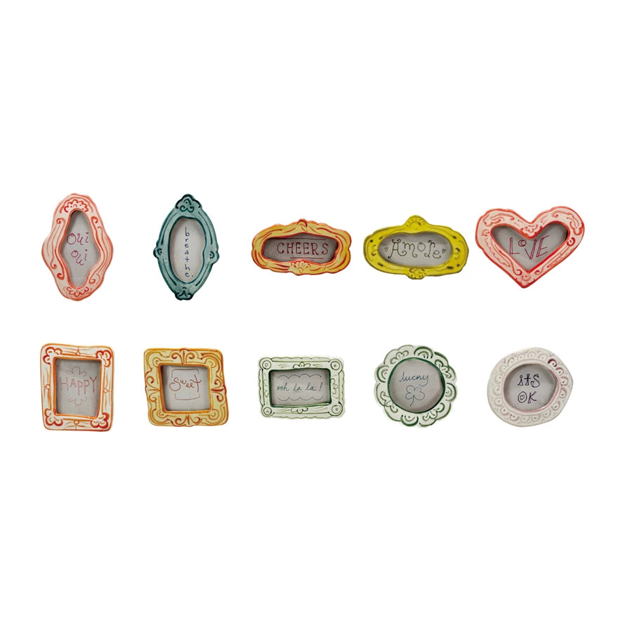Hand-Painted Stoneware Mini Photo Frame Magnet w/ Word/Saying