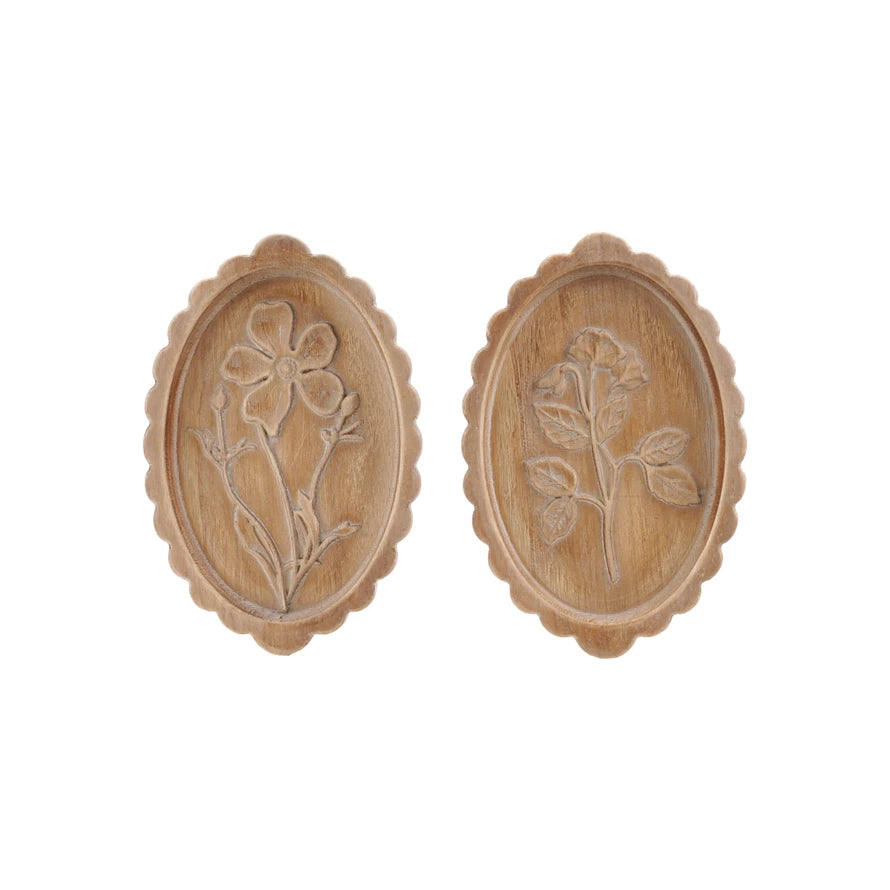 Wood Scalloped Wall Décor w/ Laser Etched Botanicals