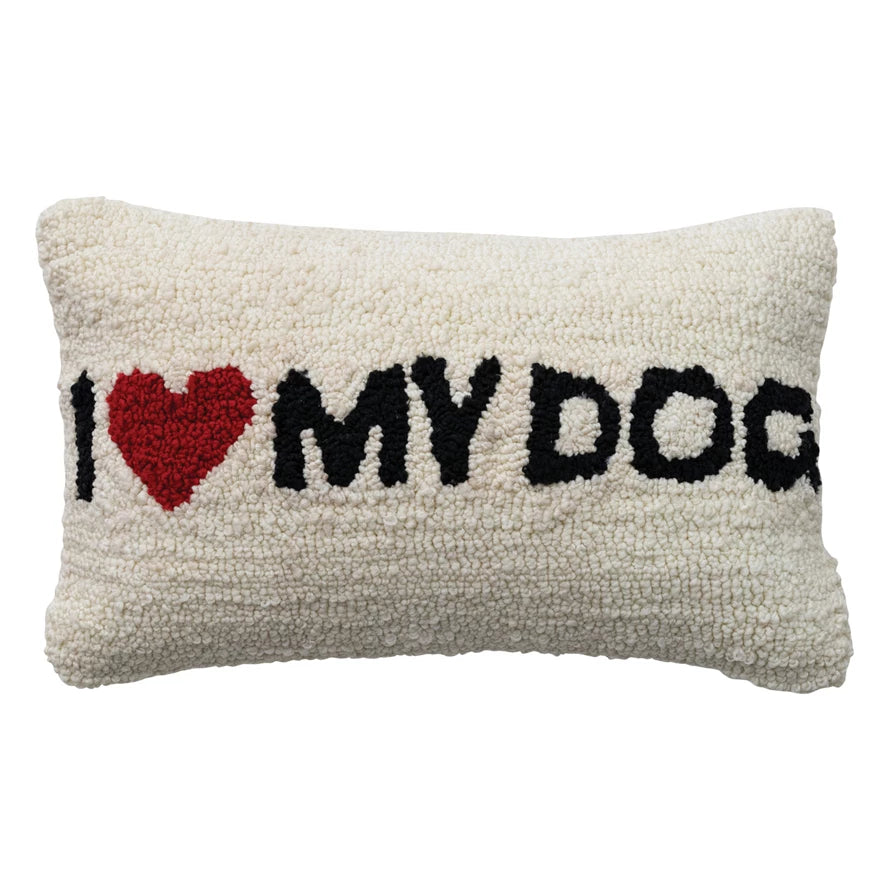 Cotton Blend Tufted Lumbar Pillow "I ♥ My Dog