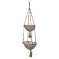 Hand-Woven Jute Macrame 2-Tier Basket with Mango Wood Beads & Tassels