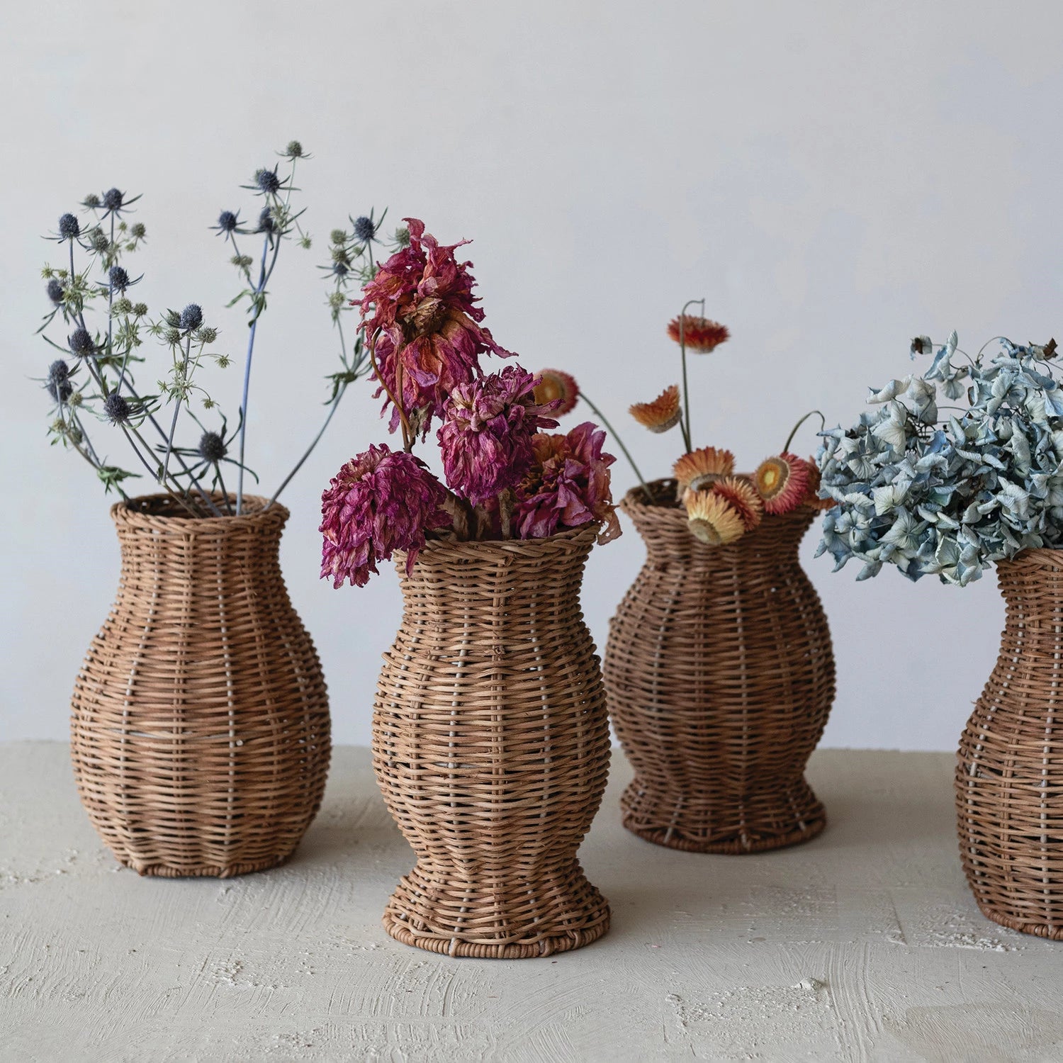 Hand-Woven Rattan Vase with Removable Glass Insert