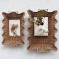 Decorative Hand-Woven Rattan Scalloped Nesting Trays with Handles
