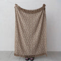 Woven Recycled Cotton Blend Jacquard Throw with Floral Pattern & Fringe