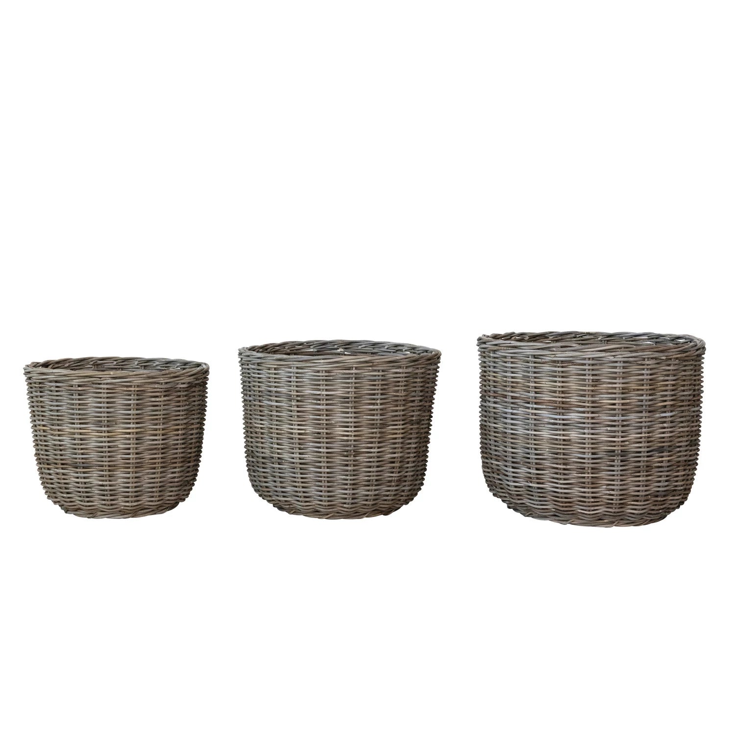 Hand-Woven Rattan Baskets, Grey Washed