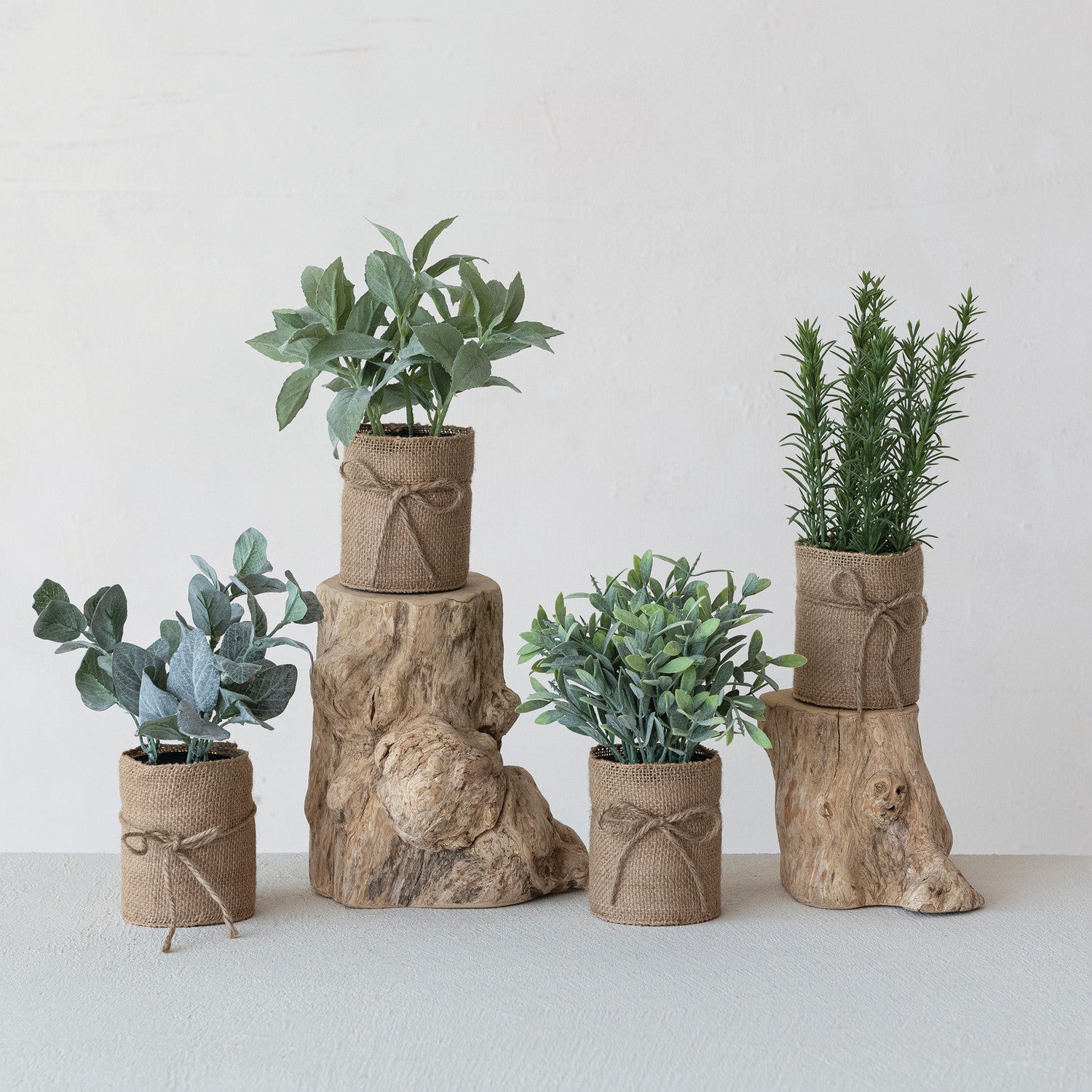 Faux Plant in Burlap Bag with Jute Bow