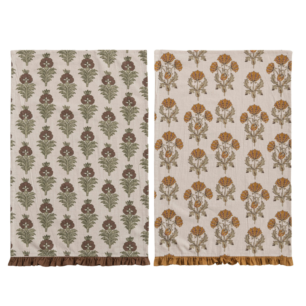 Cotton Printed Tea Towel with Flower Pattern & Ruffle