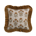 Square Cotton Slub Printed Pillow with Brown Mustard Ruffle