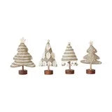 Wool Felt Christmas Tree w/ Applique, Pom Poms/Star & Wood Base