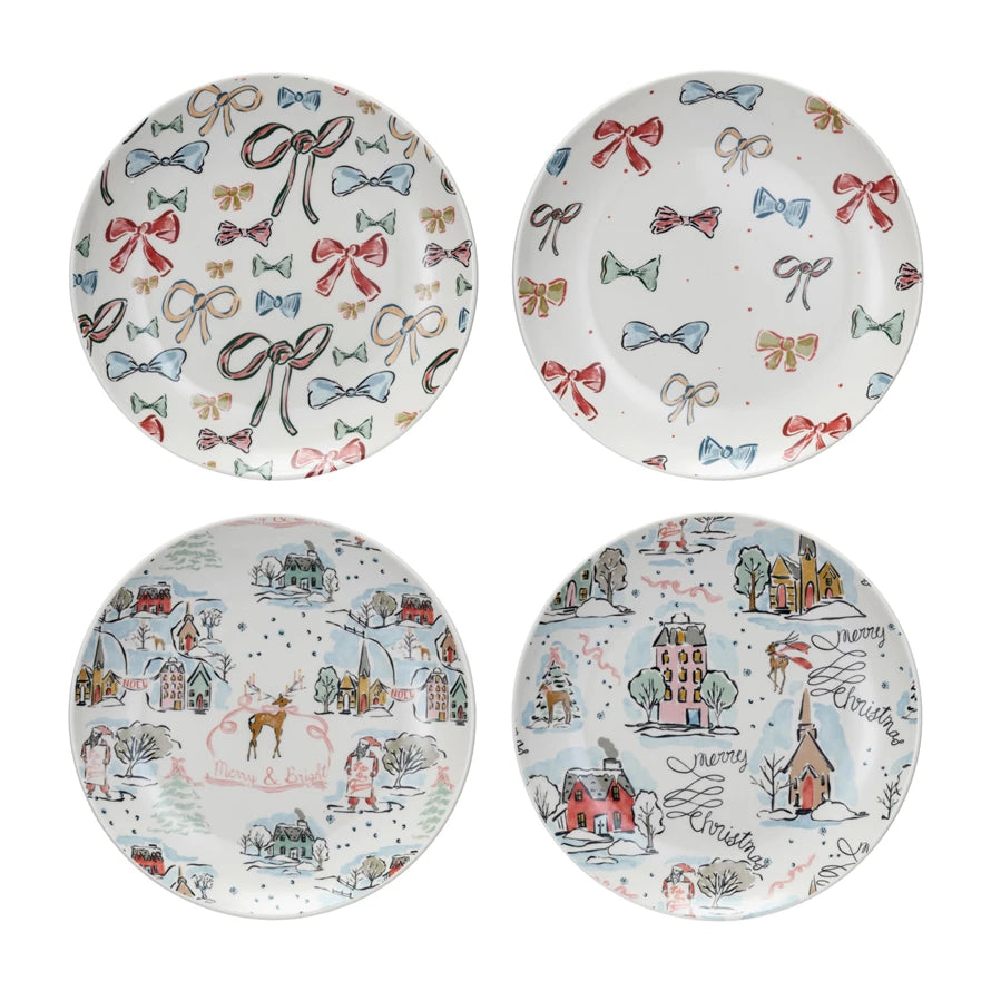 Stoneware Plate w/ Holiday Pattern